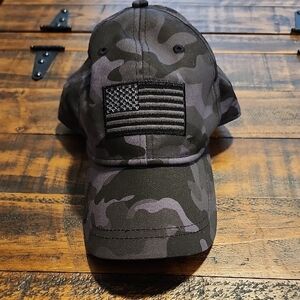 Nwot Black Camouflage Cap with Flag Patch